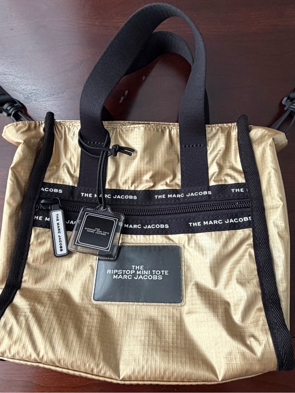 Marc Jacobs Gold and Black Ripstop Mini Tote